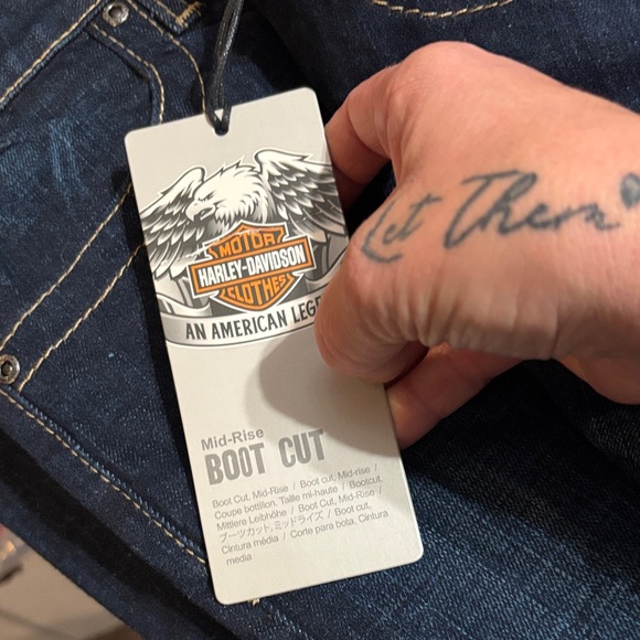 Womens Harley Davidson size 12 W mid rise boot cut  Blue Jeans - Picture 3 of 7